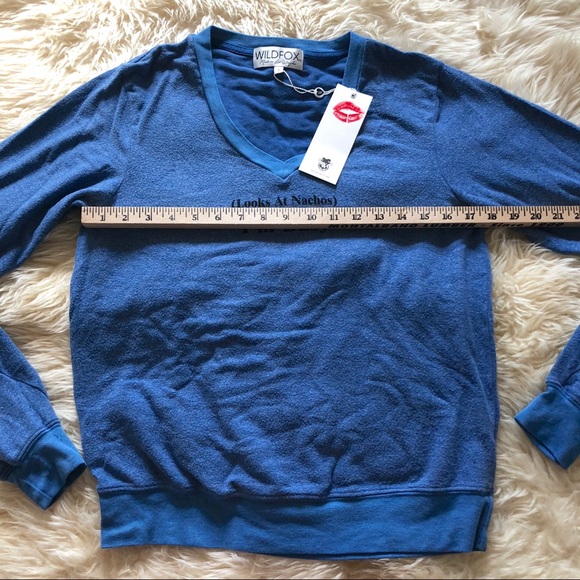 WILDFOX I'm Busy Soft Knit Blue V- Neck Sweater - Picture 7 of 7